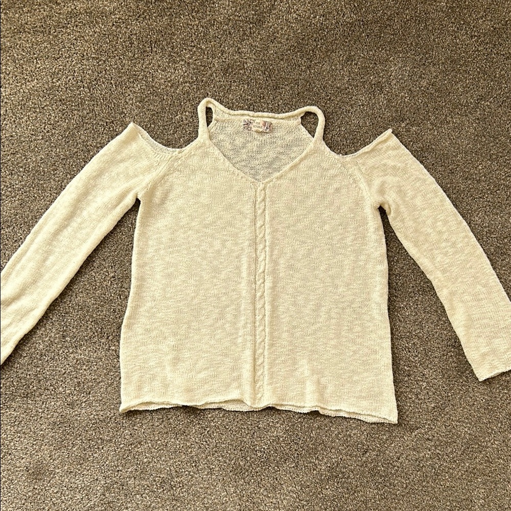 Cream Cold Shoulder Sweater